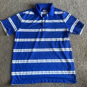 Nike Golf Royal Blue Dri-Fit Polo Shirt White Stripes Men's Large Short Sleeve